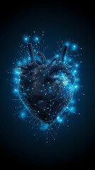 Heart with digital connections 3D rendering