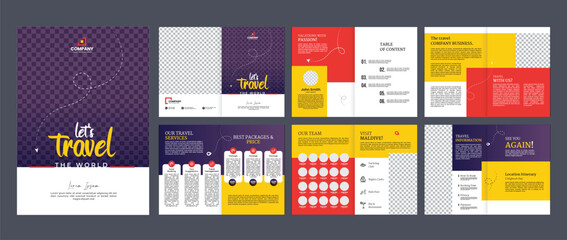 travel brochure design template with tour agency portfolio brochure layout design. 