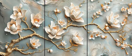 Elegant Magnolia Artwork in Four Panels