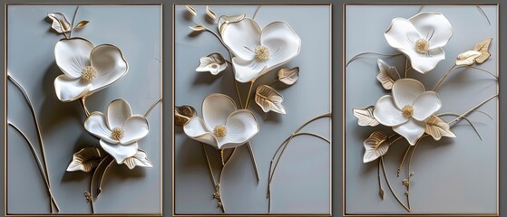Elegant Floral Wall Plates with Luxurious Gold-Toned Frames