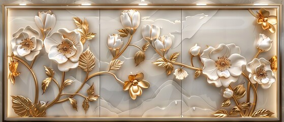 Elegant Floral Wall Partition with Gold Accents