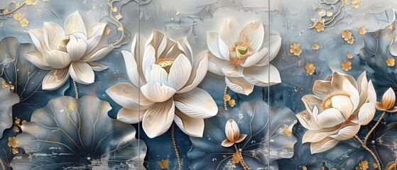 Elegant Floral Artwork with White Lotus Flowers