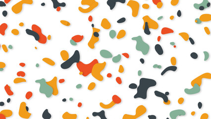 Colorful terrazzo seamless patterns. Hand drawn various shapes and doodle objects. Abstract contemporary modern trendy vector illustration. Stamp texture.