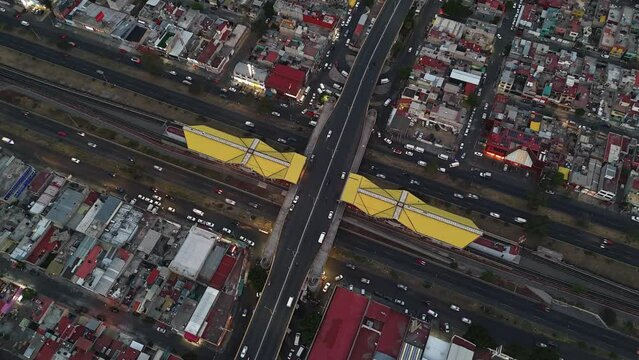 Avenida Central hyperlapse from drone, metro and neighborhoods in Ecatepec, CDMX, Mexico