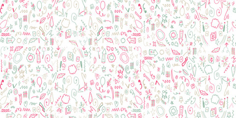 Fun colorful line doodle seamless pattern. Creative minimalist style art background for children or trendy design with basic shapes. Simple childish scribble