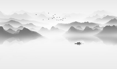 Background of Chinese style ink landscape painting with artistic conception