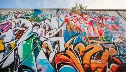 graffiti on the wall, Vibrant colors come alive in this street art mural, expressing the artists creativity through a mix of text and graffiti.
