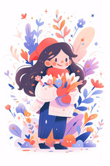 Obraz premium Girl on an outdoor outing during the Qingming Festival, concept illustration of the Beginning of Spring solar term