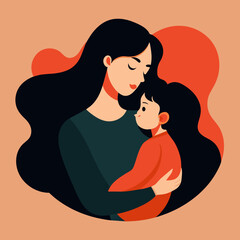 Mother embracing her baby vector illustration isolated on a white background 