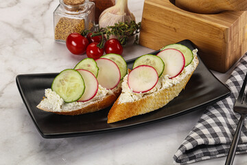 Bruschetta with soft cheese and radishes