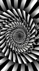 A black and white spiral pattern created with precise lines, forming a captivating optical illusion
