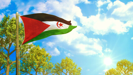 flag of Western Sahara at sunny day, clean nature symbol - nature 3D illustration