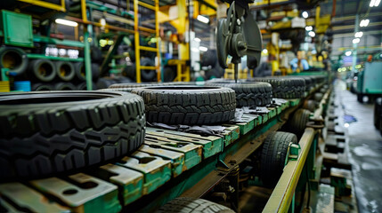 Production of tires for cars at the factory