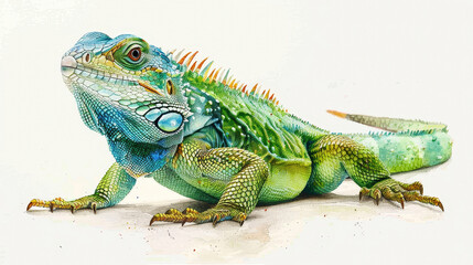 Obraz premium A green lizard with orange spikes on its tail