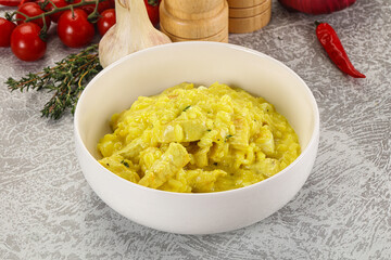 Italian cuisine - yellow risotto with chicken