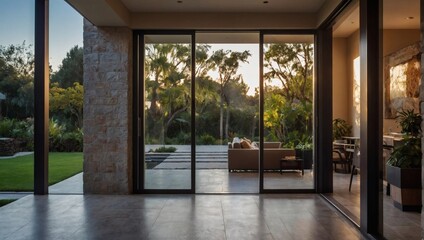 Inviting Vista, Aesthetic Home Entrance Defined by Grandeur of Glass Sliding Doors