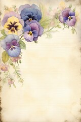 watercolor pansies page with lined note background digital junk journal 