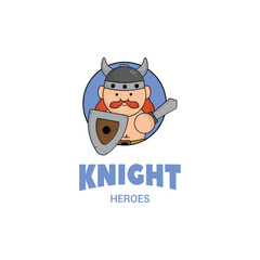 cute mascot logo viking with shield and sword icon illustration. kingdom concept illustration premium cartoon,flat style cartoon