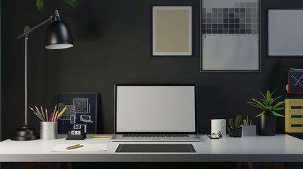 Creative Oasis Modern Graphic Designer's Inspiring Workspace with Laptop Tablet and Mood Board