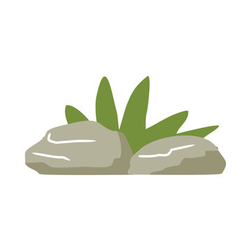 gray rocks with green leaves clip art preview