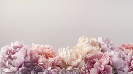 Obraz premium A border composed of fluffy peonies in pastel colors. The peonies are lush and full, providing a perfect canvas for Valentine's Day text.