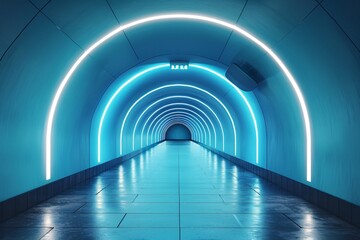 a blue tunnel with lights