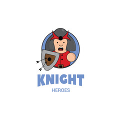 cute mascot logo gladiator with shield and sword icon illustration. kingdom concept illustration premium cartoon,flat style cartoon