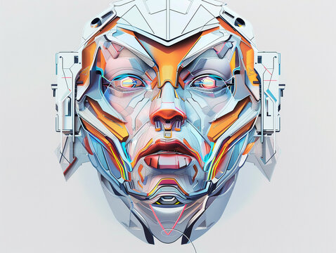 Create a portrait of a face with exaggerated features and abstract shapes