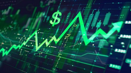 a green line graph and dollar sign