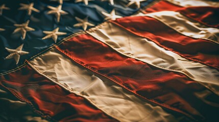 Close view of the American flag blowing in the wind