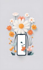 Mobile phone & tablet with flowers, floral background illustration.