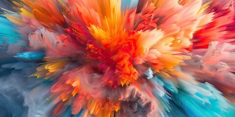 a vibrant, super realistic stock image featuring a kaleidoscopic explosion of colors, resembling a digital symphony of hues