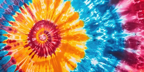 a visually striking stock photo capturing the intricate details of a swirling tie-dye pattern, with vivid colors blending seamlessly to create a dynamic and energetic backdrop.