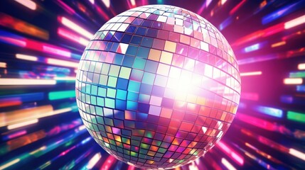 Obraz premium close-up seamless VJ loop animation of a neon disco ball, 
