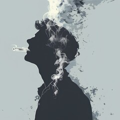 Graphical silhouette of man smoking, harmful habit . AI	