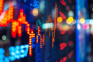 Fototapeta premium Vector abstract illustration of a chart showing the rise and fall of a stock table on a blurred background.