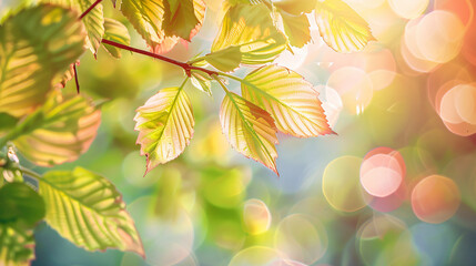 Fresh Spring Leaves with Sunlight Bokeh