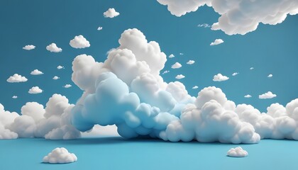 3d render, abstract minimal Blue background with white clouds flying out of the tunnel