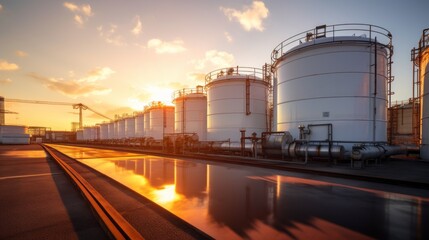Obraz premium Storage tanks for oil and gas refineries Industrial structures and giant tanks nearby
