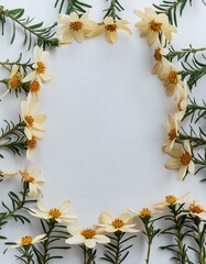 Frame of Blooms: Bidens Alba Flowers on Paper