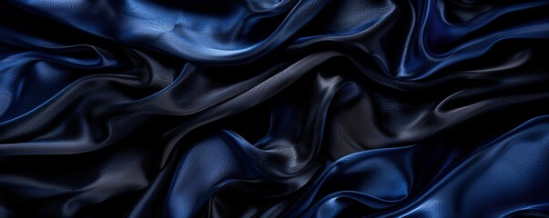Fototapeta premium Elegant blue satin fabric with smooth waves, luxurious backgroun