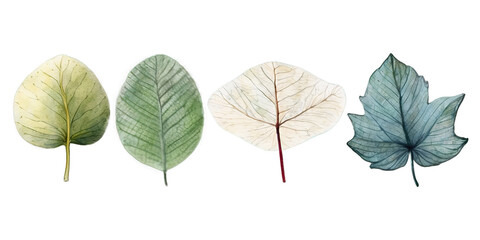 Watercolor floral set of green leaves, branches Isolated on Transparent Background PNG Generative AI