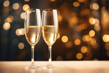 two glasses of champagne on a table