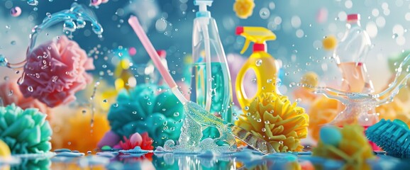 Explore A Background Adorned With Cleaning Products, Where Gleaming Detergent Bottles And Tools Evoke Feelings Of Cleanliness And Freshness, Background HD For Designer 