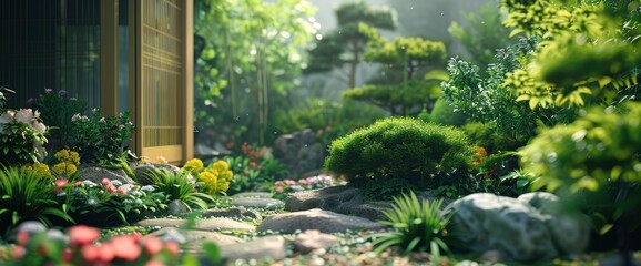 Explore The Artistry Of Landscaping In A Green Home Garden, Where Carefully Curated Plants And Flowers Create A Scene Of Natural Beauty And Tranquility, Background HD For Designer 