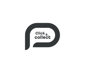 Click and collect sign on white background	
