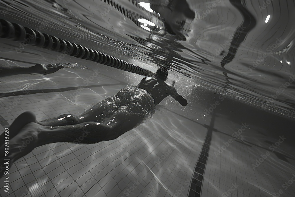 Wall mural a man is swimming in a pool with no shoes