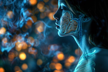 a woman with glowing lungs