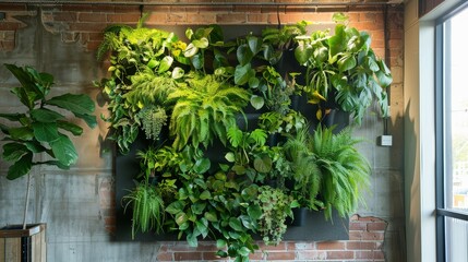 Fototapeta premium Zen Oasis Serene Indoor Farming with Cascading Greenery and Soothing Water Features