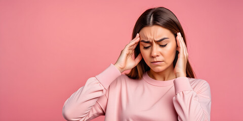 Photo of unhappy young woman bad mood irritated problem raise eyebrow isolated on pink color background. 